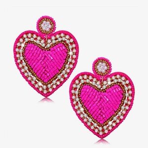 Pink Heart Beaded Earrings